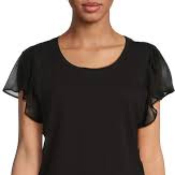 Calvin Klein Flutter Sleeve Blouse in Black - Picture 9 of 12
